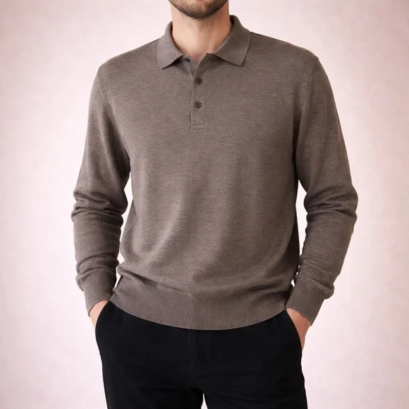 Nordstrom Extrafine Merino Wool Polo Sweater Brown Quiet Luxury Size Large - Picture 1 of 8